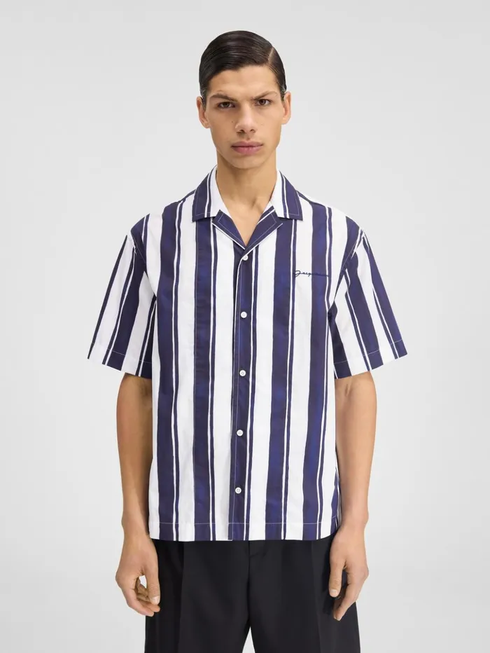 Men Shirts JACQUEMUS The Jean Shirt Print Rayure Blue