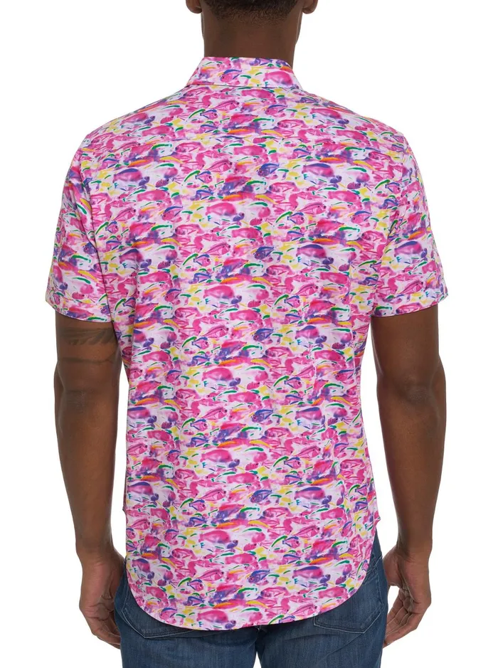 Men Short Sleeve Button Down Shirts Robert Graham FISHY BUSINESS 2 SHORT SLEEVE BUTTON DOWN SHIRT Pink