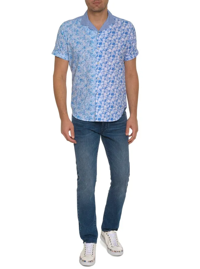 Men Short Sleeve Button Down Shirts Robert Graham FONTANA SHORT SLEEVE BUTTON DOWN Blue