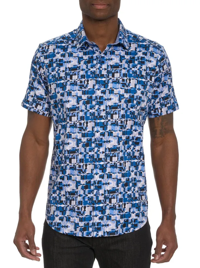 Men Short Sleeve Button Down Shirts Robert Graham IZNICK SHORT SLEEVE BUTTON DOWN SHIRT Blue