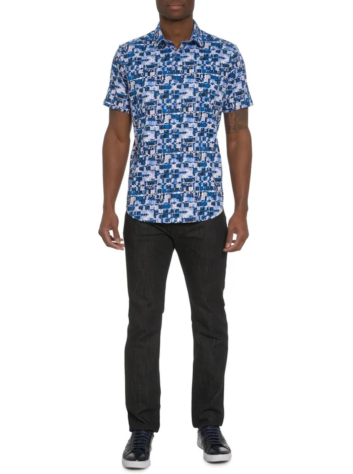 Men Short Sleeve Button Down Shirts Robert Graham IZNICK SHORT SLEEVE BUTTON DOWN SHIRT Blue