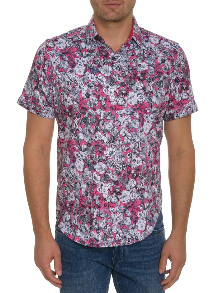 Men Short Sleeve Button Down Shirts Robert Graham THE PALAZA SHORT SLEEVE BUTTON DOWN SHIRT Magenta