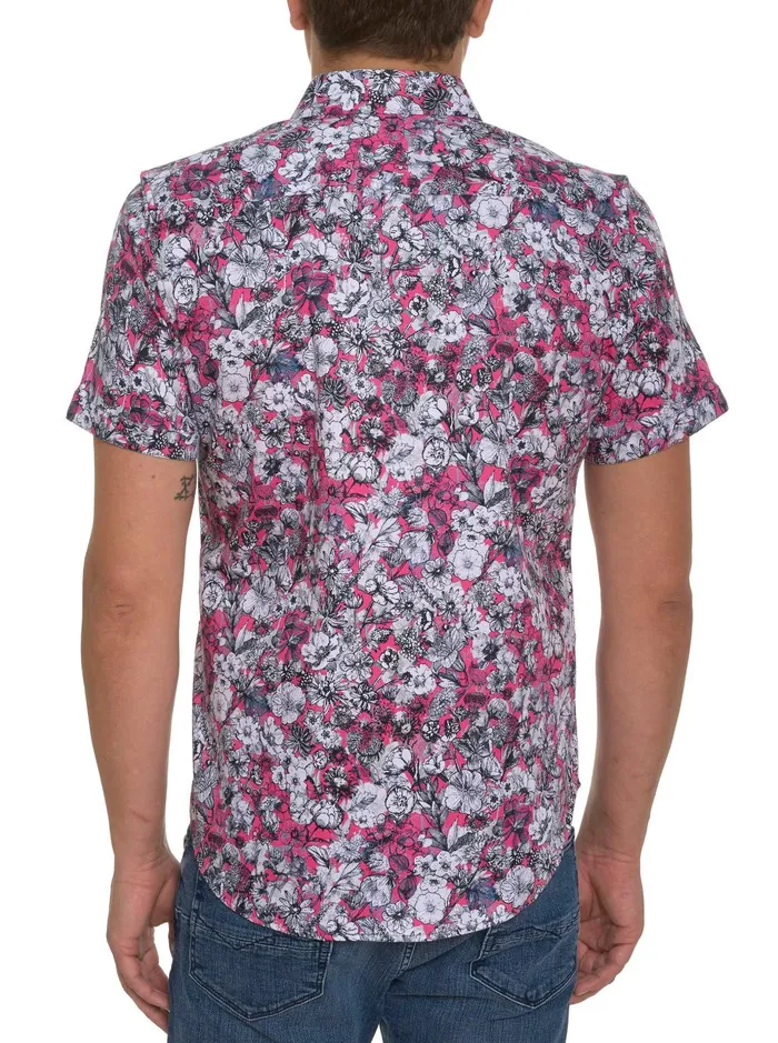 Men Short Sleeve Button Down Shirts Robert Graham THE PALAZA SHORT SLEEVE BUTTON DOWN SHIRT Magenta