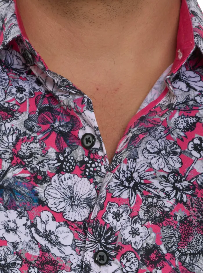 Men Short Sleeve Button Down Shirts Robert Graham THE PALAZA SHORT SLEEVE BUTTON DOWN SHIRT Magenta