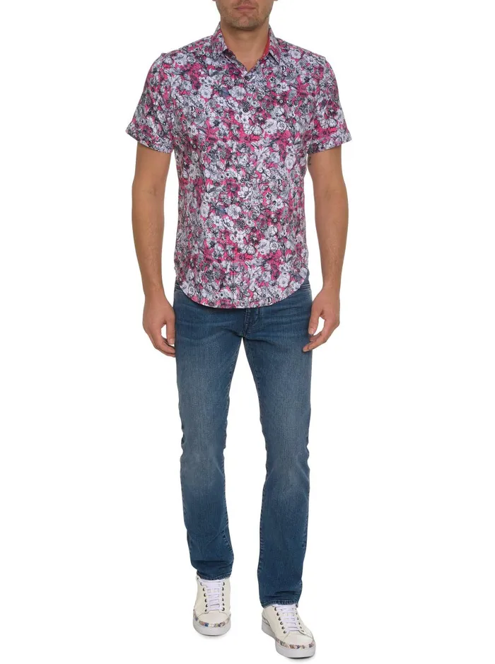 Men Short Sleeve Button Down Shirts Robert Graham THE PALAZA SHORT SLEEVE BUTTON DOWN SHIRT Magenta