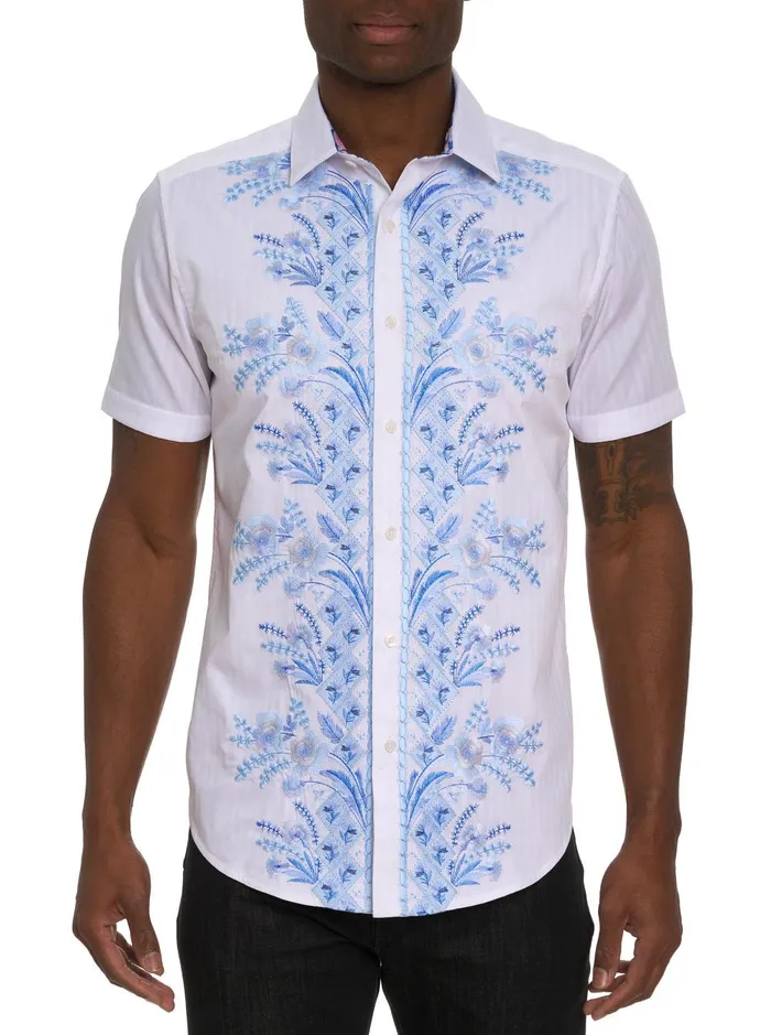 Men Short Sleeve Button Down Shirts Robert Graham VERTIGO SHORT SLEEVE BUTTON DOWN SHIRT White