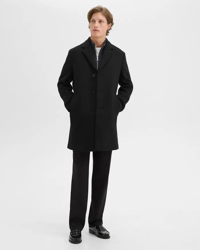 Men Theory Outerwear 3Button Topcoat In Recycled WoolBlend Melton Black