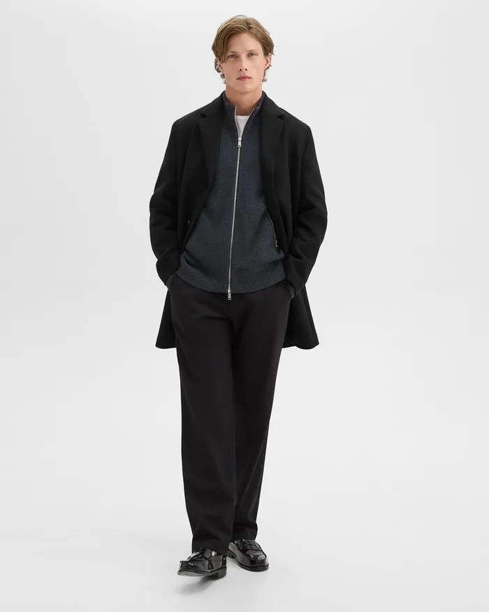 Men Theory Outerwear 3Button Topcoat In Recycled WoolBlend Melton Black