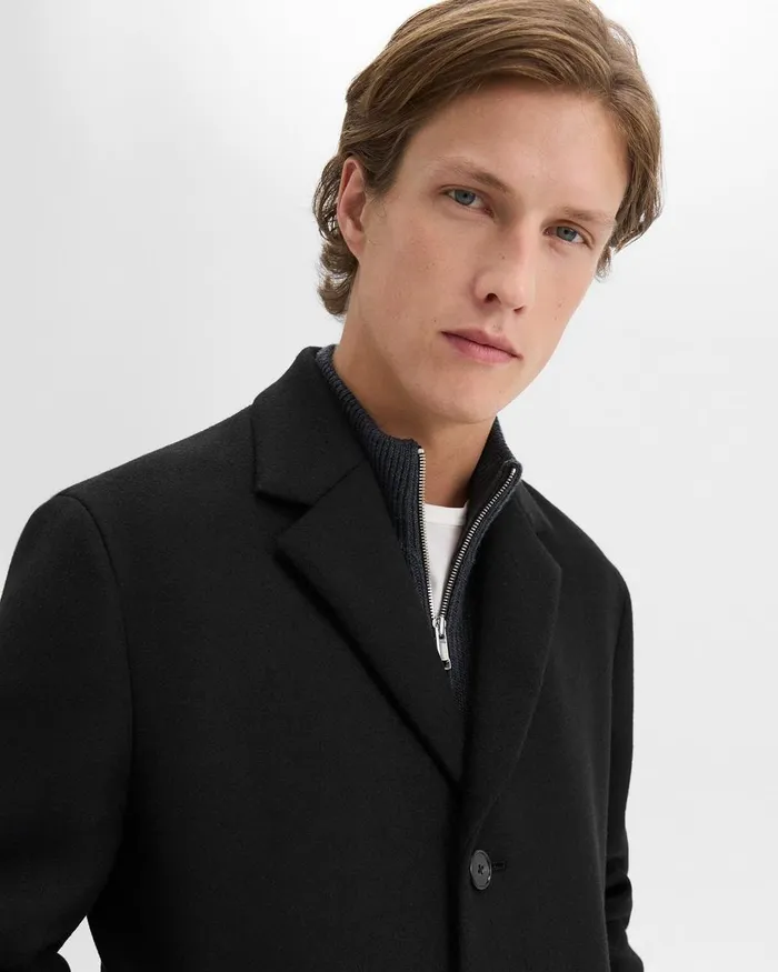 Men Theory Outerwear 3Button Topcoat In Recycled WoolBlend Melton Black