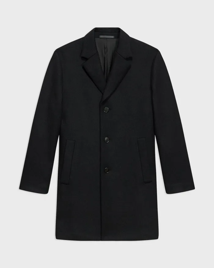 Men Theory Outerwear 3Button Topcoat In Recycled WoolBlend Melton Black