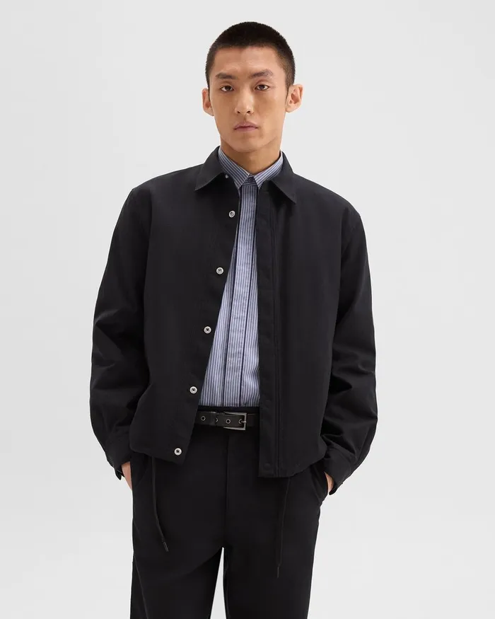 Men Theory Outerwear Coach Jacket In Gabardine Black