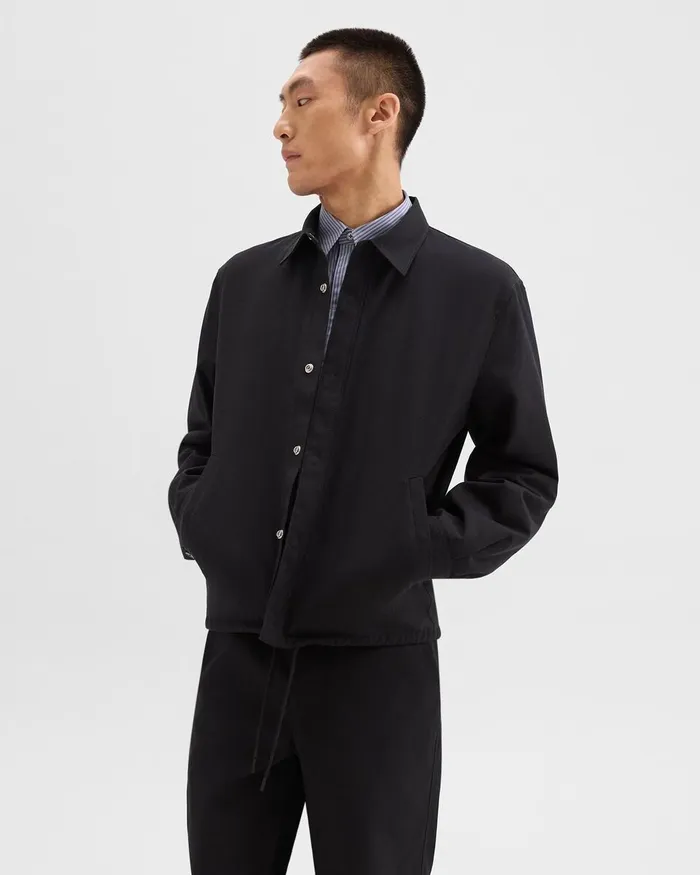 Men Theory Outerwear Coach Jacket In Gabardine Black