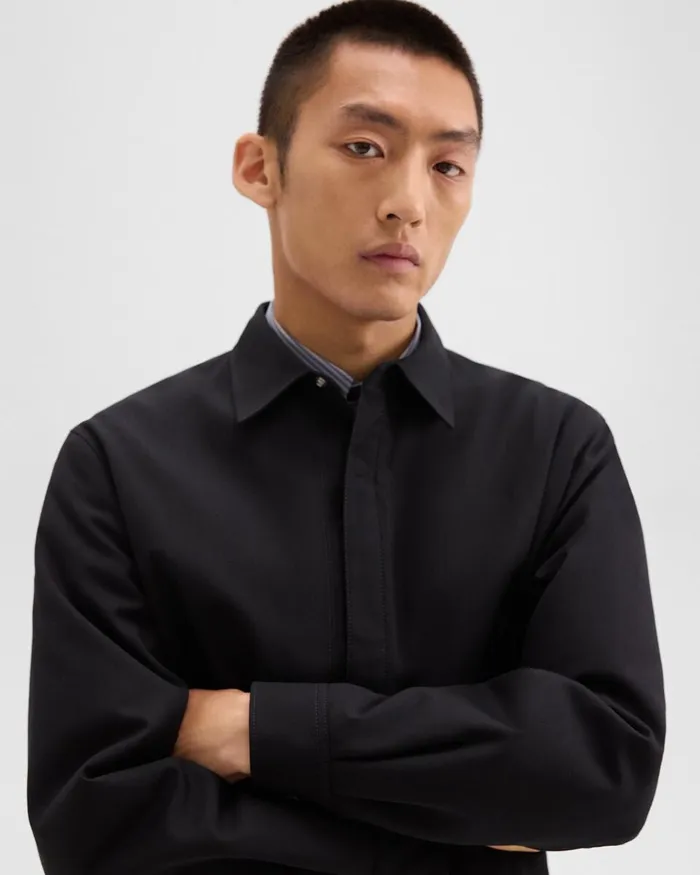 Men Theory Outerwear Coach Jacket In Gabardine Black