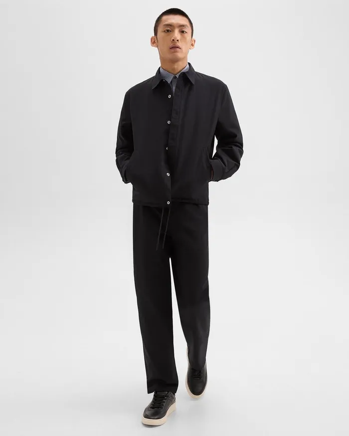 Men Theory Outerwear Coach Jacket In Gabardine Black