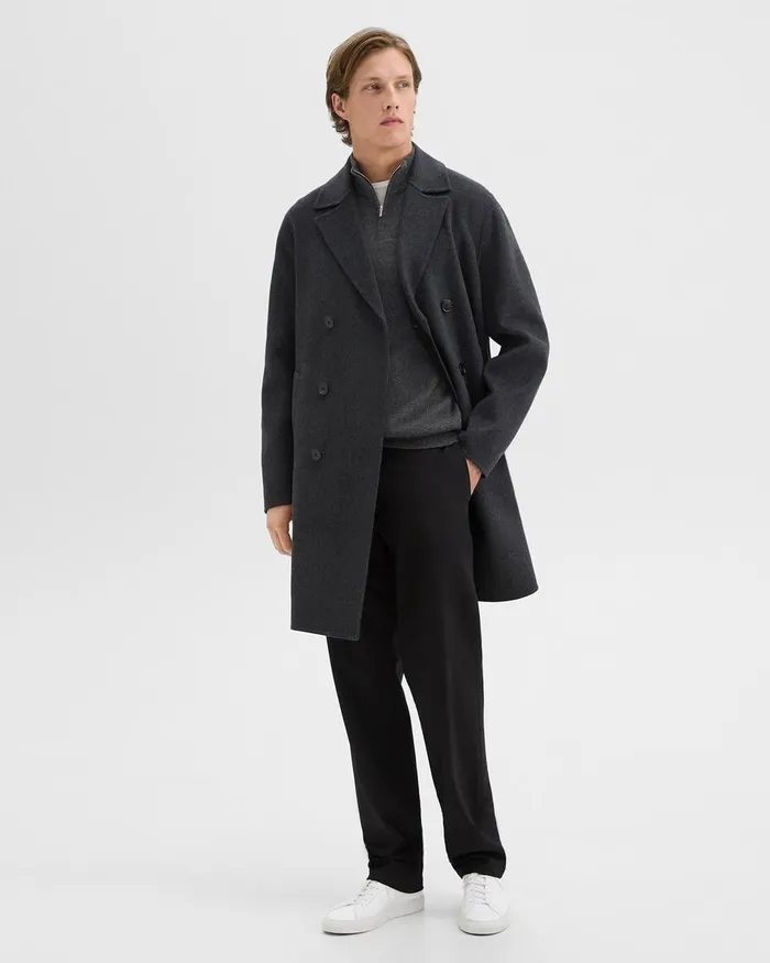 Men Theory Outerwear DoubleBreasted Coat In DoubleFace WoolCashmere Dark Charcoal Melange