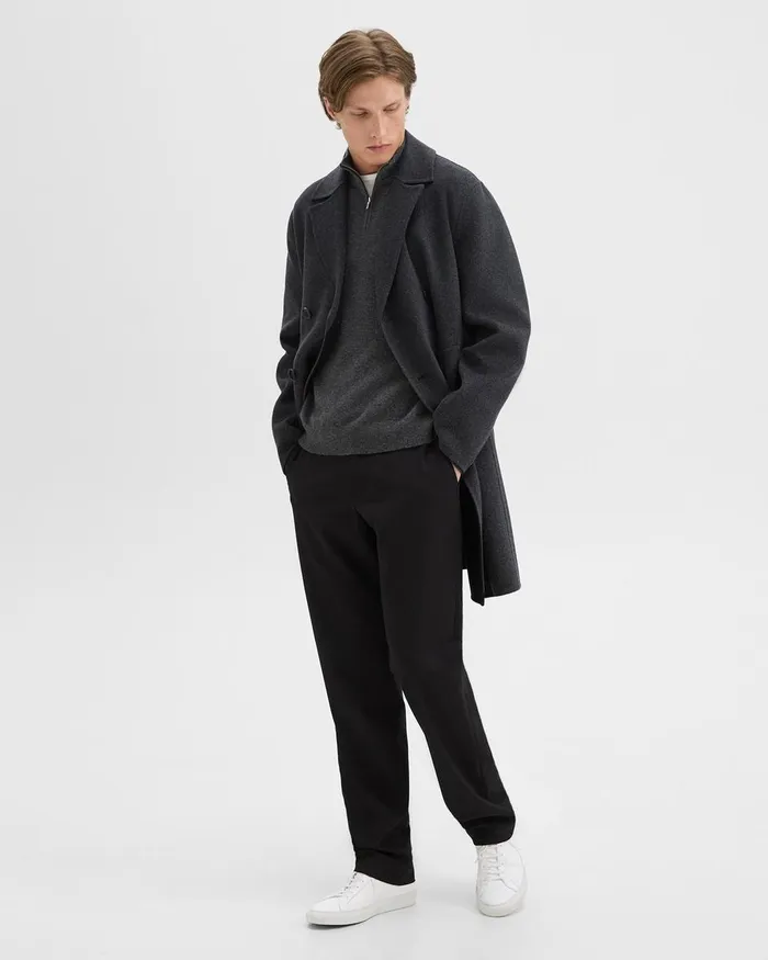 Men Theory Outerwear DoubleBreasted Coat In DoubleFace WoolCashmere Dark Charcoal Melange