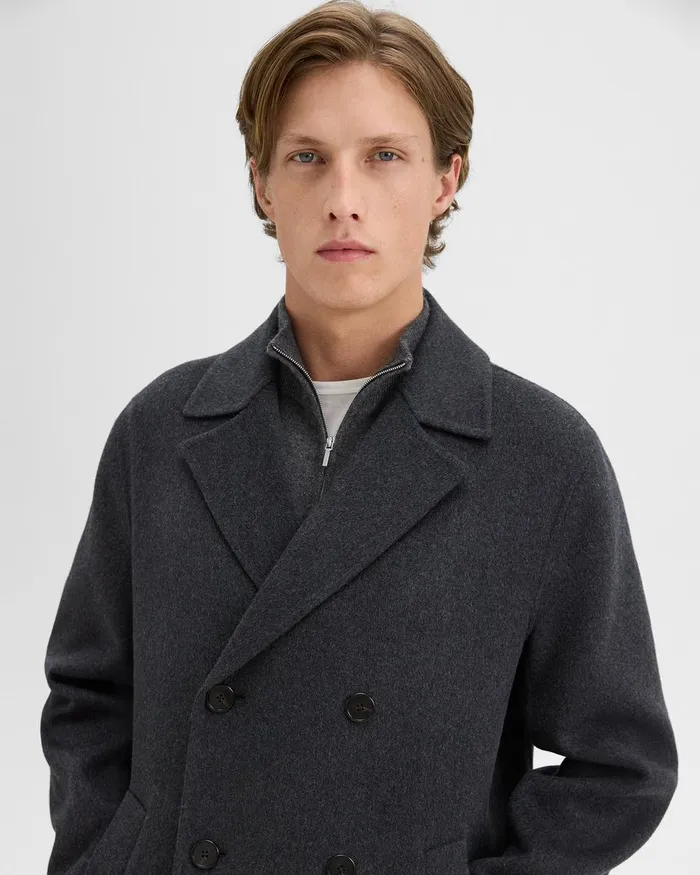 Men Theory Outerwear DoubleBreasted Coat In DoubleFace WoolCashmere Dark Charcoal Melange