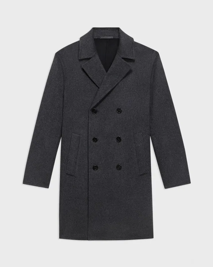 Men Theory Outerwear DoubleBreasted Coat In DoubleFace WoolCashmere Dark Charcoal Melange