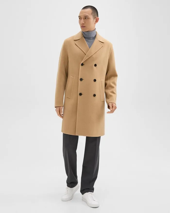 Men Theory Outerwear DoubleBreasted Coat In DoubleFace WoolCashmere New Camel
