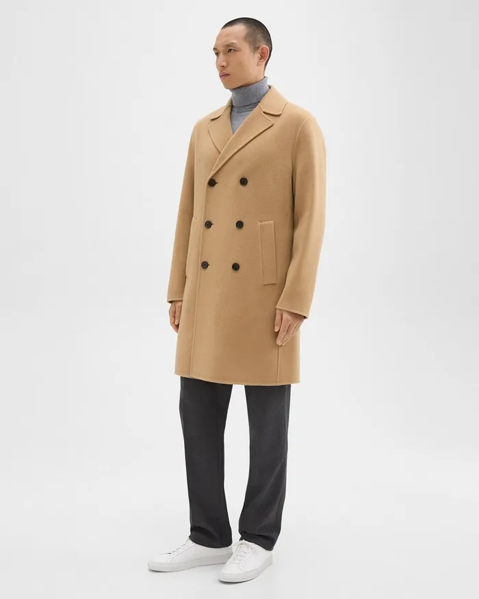 Men Theory Outerwear DoubleBreasted Coat In DoubleFace WoolCashmere New Camel