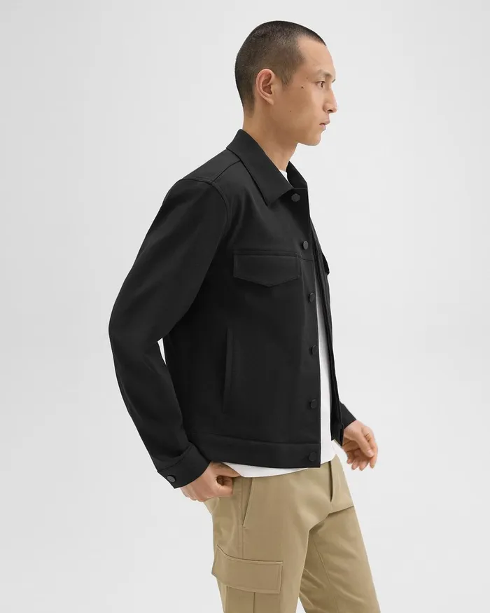 Men Theory Outerwear River Trucker Jacket In Neoteric Twill Black