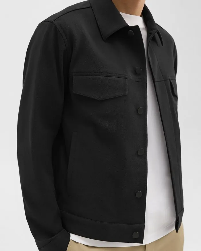 Men Theory Outerwear River Trucker Jacket In Neoteric Twill Black