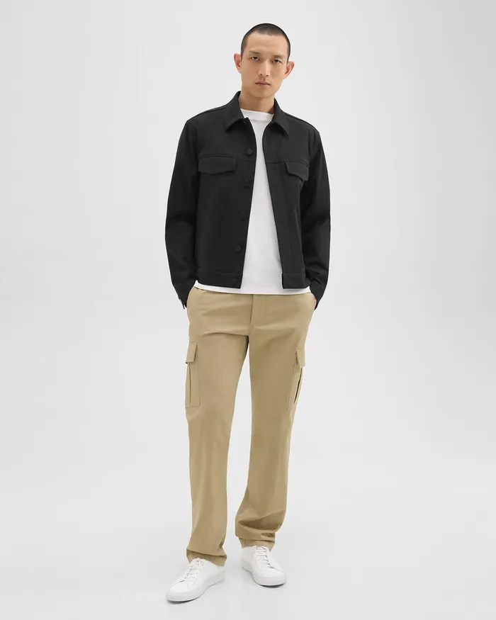 Men Theory Outerwear River Trucker Jacket In Neoteric Twill Black