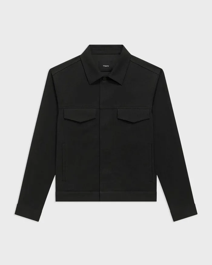 Men Theory Outerwear River Trucker Jacket In Neoteric Twill Black