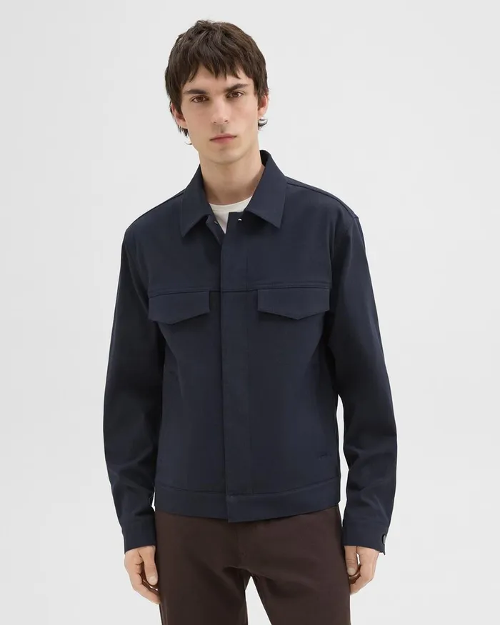 Men Theory Outerwear River Trucker Jacket In Neoteric Twill Dark Navy