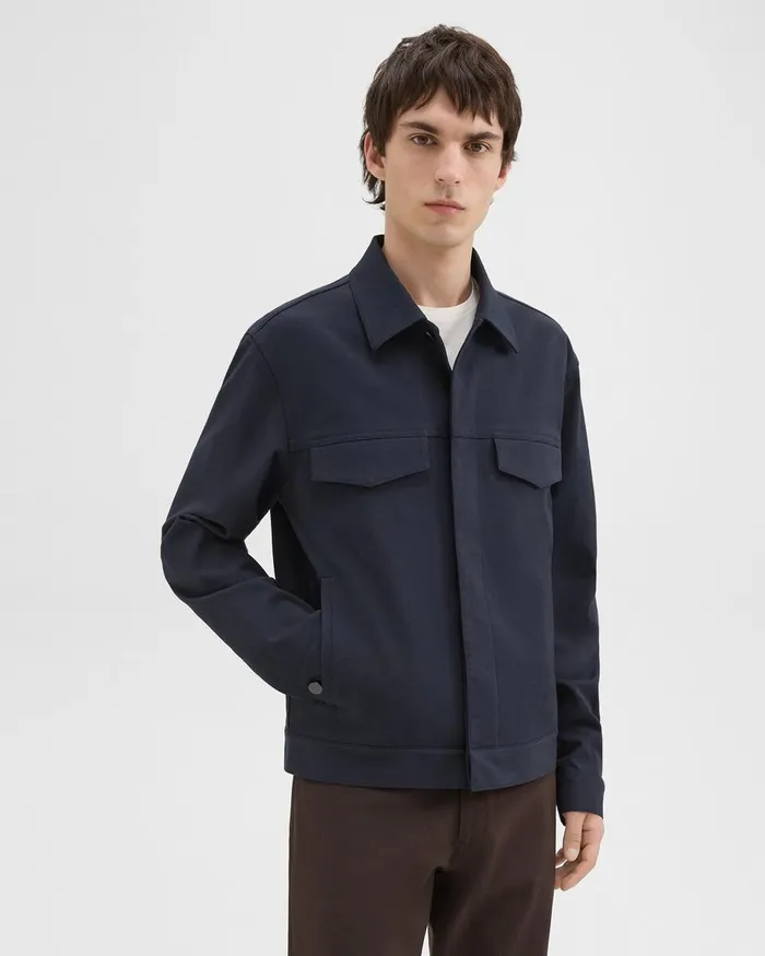 Men Theory Outerwear River Trucker Jacket In Neoteric Twill Dark Navy