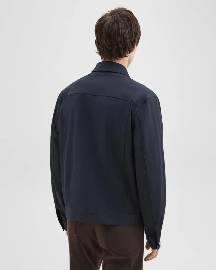 Men Theory Outerwear River Trucker Jacket In Neoteric Twill Dark Navy