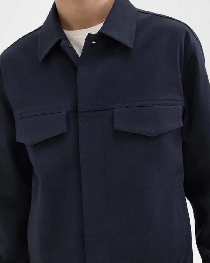 Men Theory Outerwear River Trucker Jacket In Neoteric Twill Dark Navy