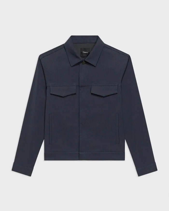 Men Theory Outerwear River Trucker Jacket In Neoteric Twill Dark Navy