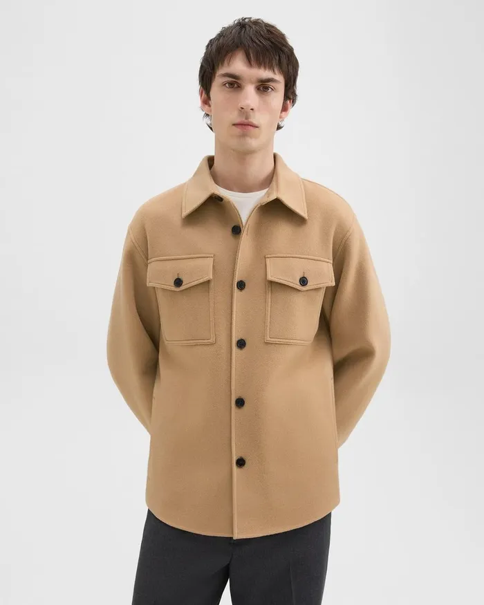 Men Theory Outerwear Shirt Jacket In DoubleFace WoolCashmere New Camel