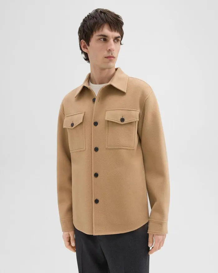 Men Theory Outerwear Shirt Jacket In DoubleFace WoolCashmere New Camel
