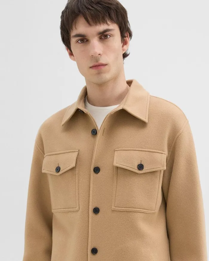 Men Theory Outerwear Shirt Jacket In DoubleFace WoolCashmere New Camel