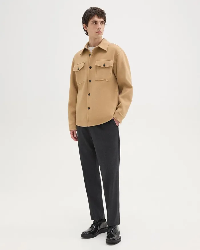 Men Theory Outerwear Shirt Jacket In DoubleFace WoolCashmere New Camel