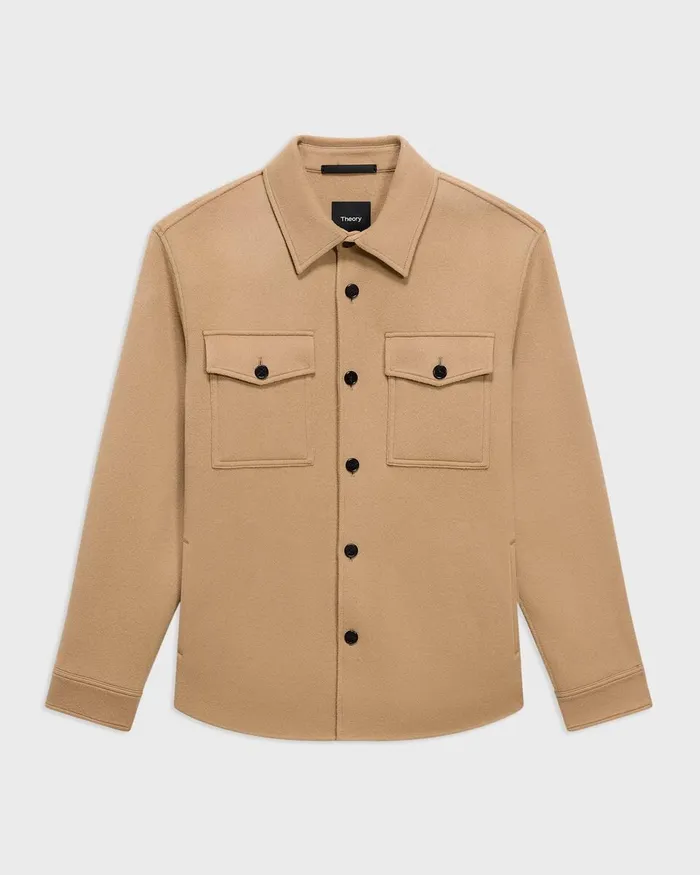 Men Theory Outerwear Shirt Jacket In DoubleFace WoolCashmere New Camel