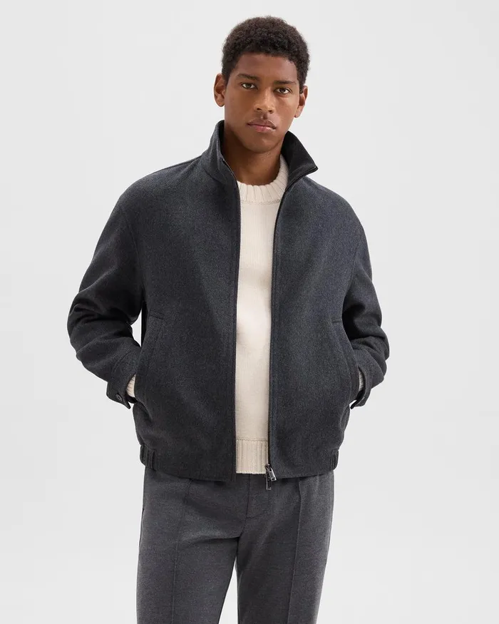 Men Theory Outerwear Straight Jacket In DoubleFace WoolCashmere Dark Charcoal Melange