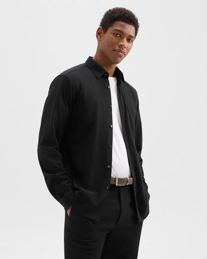 Men Theory Shirts Irving Pocket Shirt In Brushed Structure Knit Black