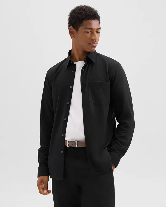 Men Theory Shirts Irving Pocket Shirt In Brushed Structure Knit Black