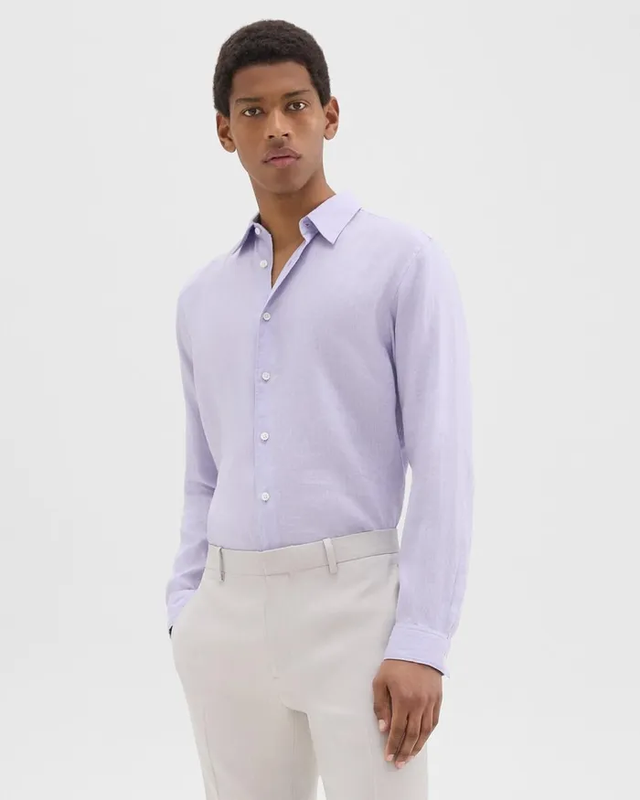 Men Theory Shirts Irving Shirt In Relaxed Linen Soft Iris