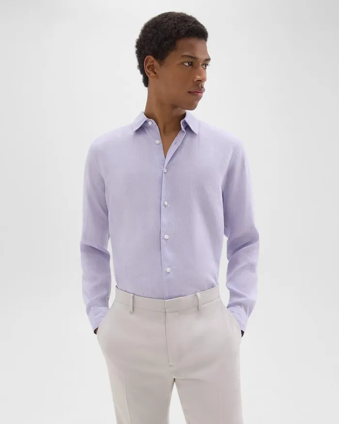 Men Theory Shirts Irving Shirt In Relaxed Linen Soft Iris