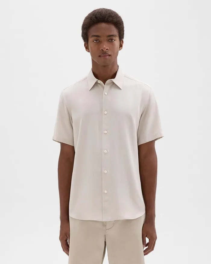 Men Theory Shirts Irving ShortSleeve Shirt In Fluid Twill New Sand