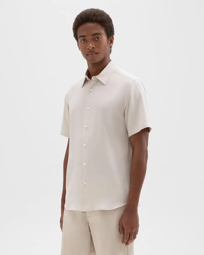 Men Theory Shirts Irving ShortSleeve Shirt In Fluid Twill New Sand