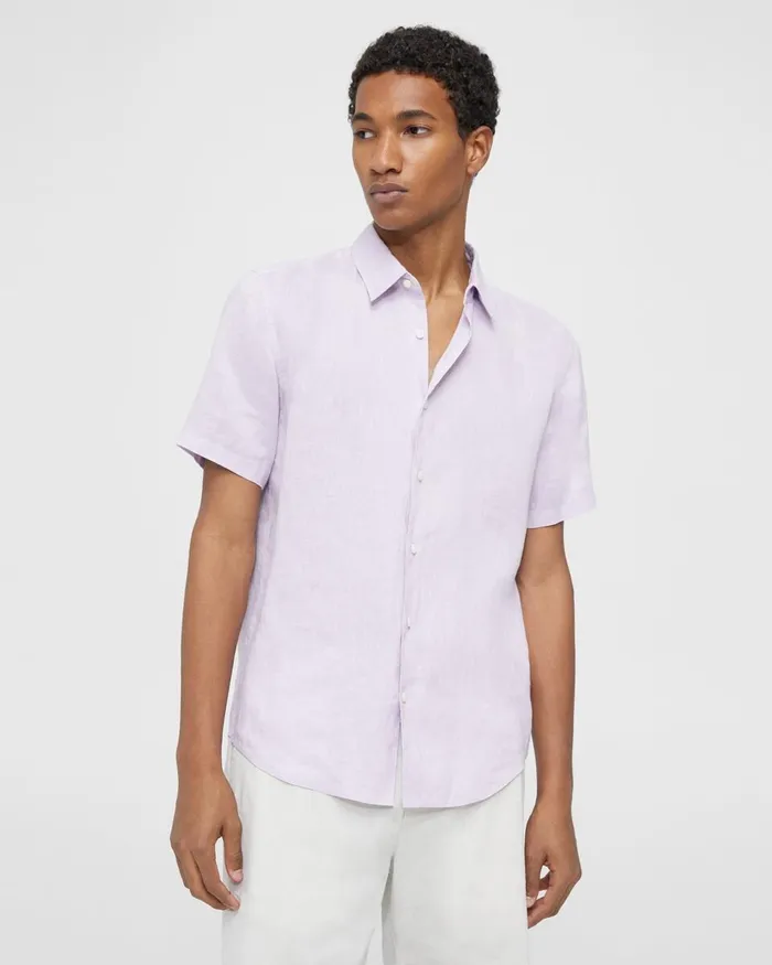 Men Theory Shirts Irving ShortSleeve Shirt In Relaxed Linen Misty Haze