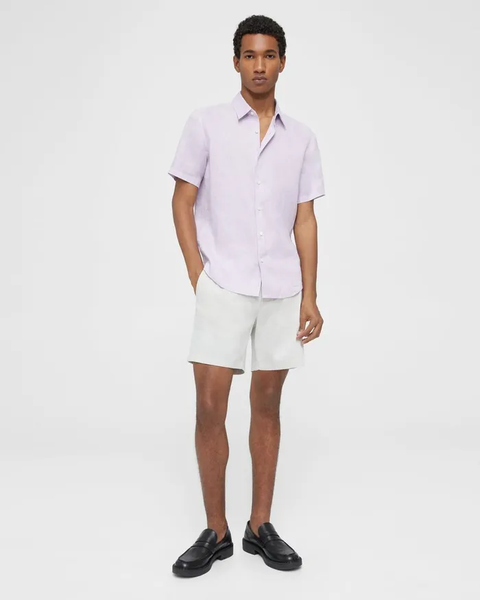 Men Theory Shirts Irving ShortSleeve Shirt In Relaxed Linen Misty Haze