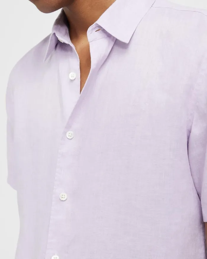 Men Theory Shirts Irving ShortSleeve Shirt In Relaxed Linen Misty Haze