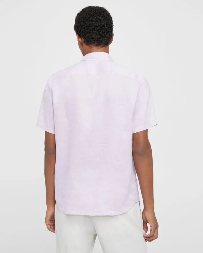 Men Theory Shirts Irving ShortSleeve Shirt In Relaxed Linen Misty Haze