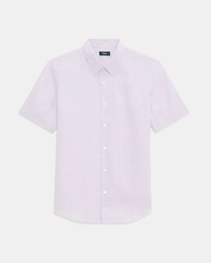 Men Theory Shirts Irving ShortSleeve Shirt In Relaxed Linen Misty Haze